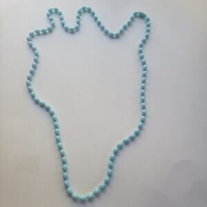 Vintage Sky Blue Oval Bead Necklace Long Strand Glass Lucite Statement Chic Set